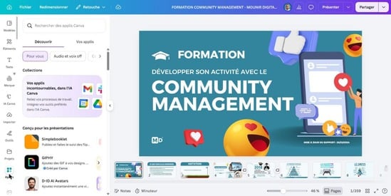 Canva 2026 : panneau des applications connectées comme Slack et Google Workspace