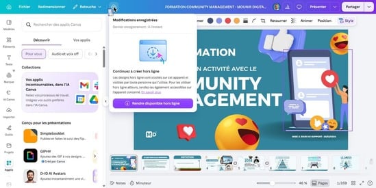 Canva 2026 : fenêtre pour travailler en mode hors-ligne et synchroniser au retour de connexion